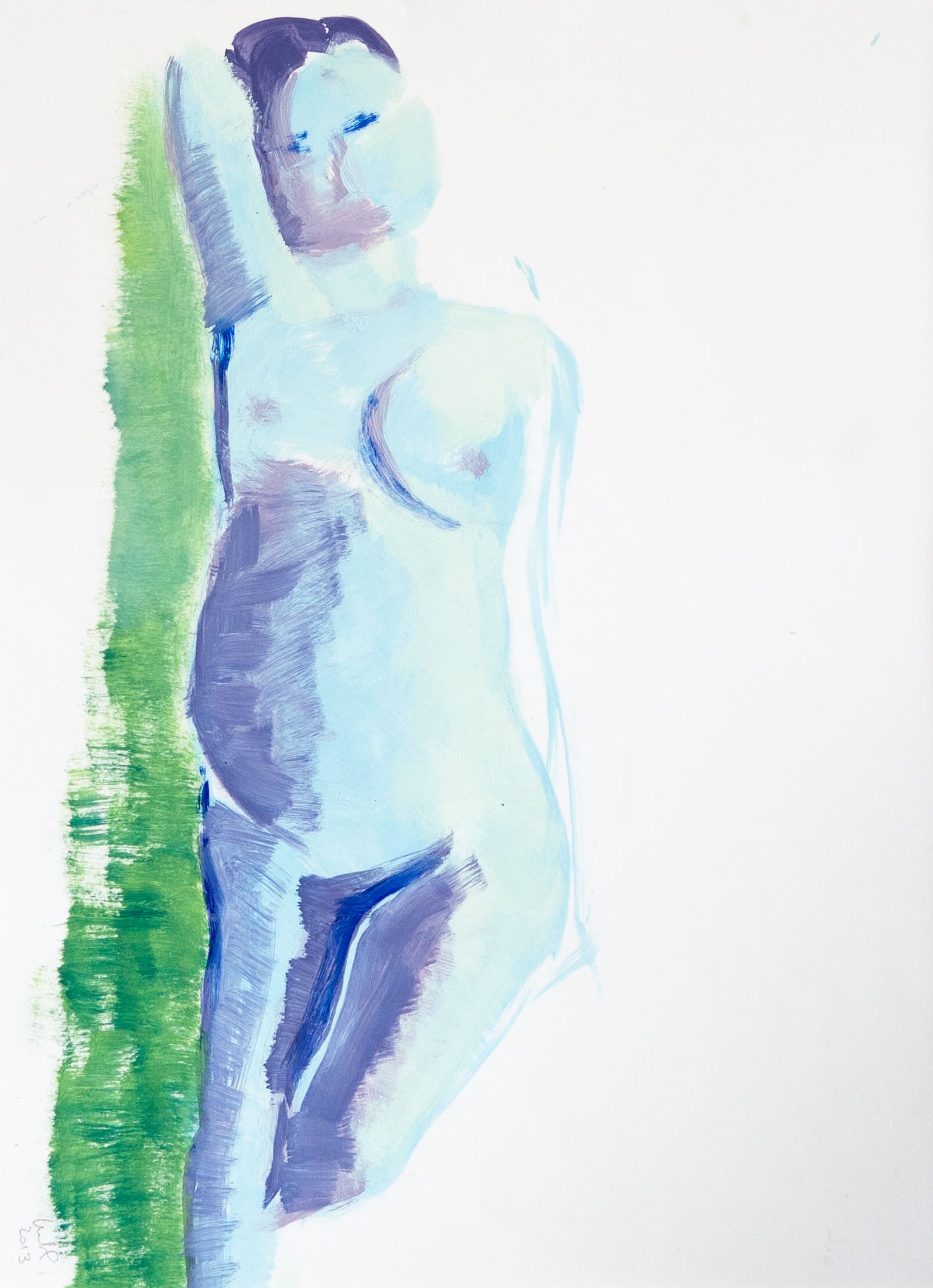 Femme bleue enceinte qui dort – Huile sur papier – 50cm x 30cm