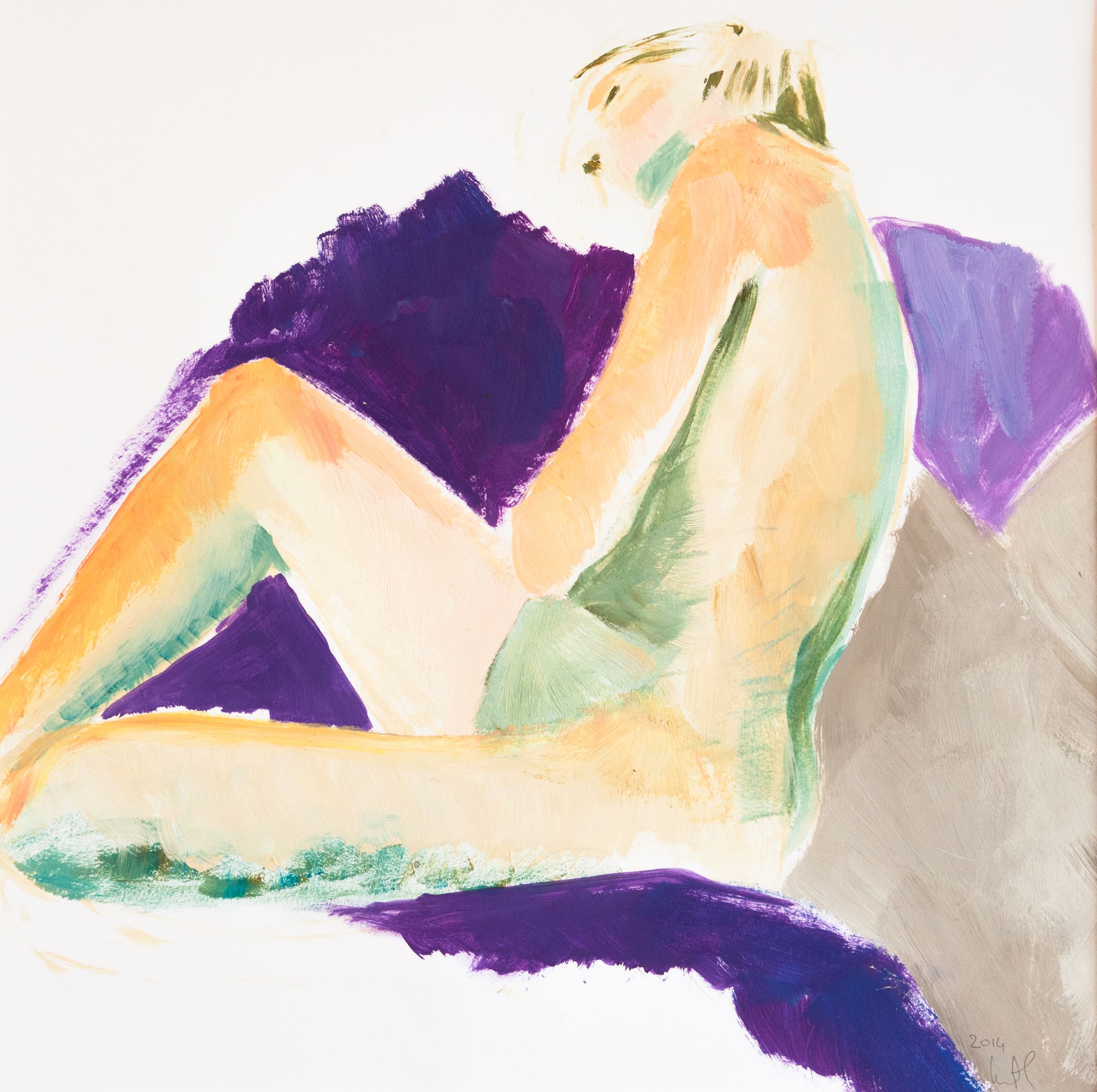 Femme qui rêve fond violet – Huile sur papier – 40cm x 40cm