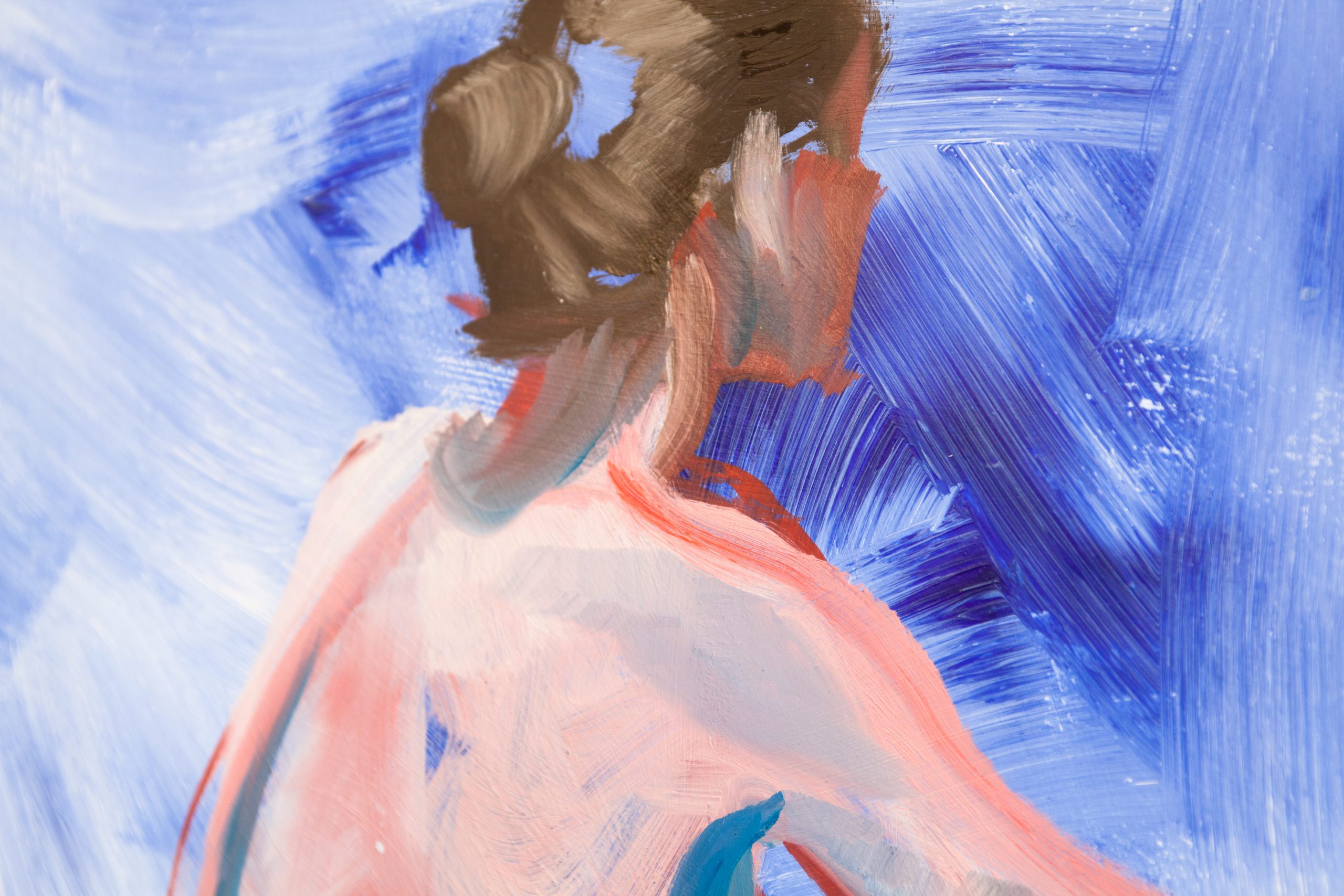 Femme sur fond bleu – Huile sur papier – 40cm x 60cm